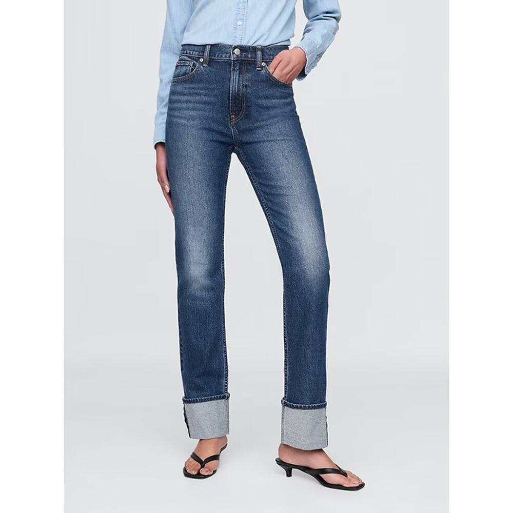 NWT Gap High Rise Cuffed '90s Slim Straight Jeans Blue Denim Plus Size 33 16 - Picture 11 of 12